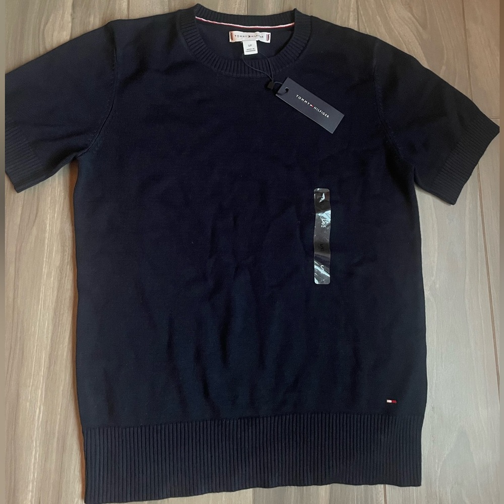 Tommy Hilfiger Women’s Navy Blue Crewneck Short Sleeve Sweater Size S/P